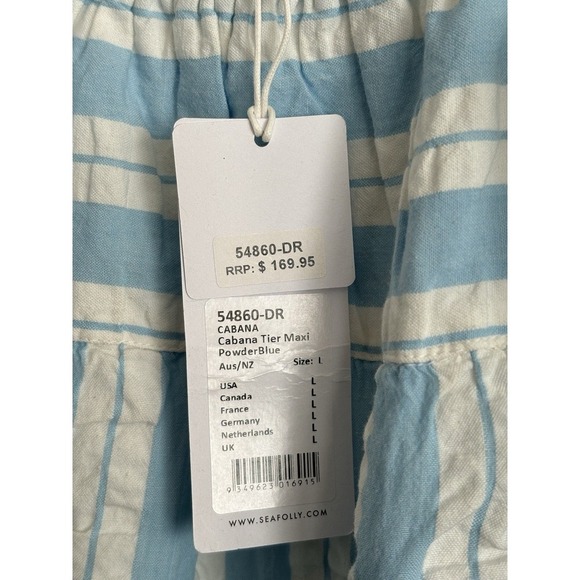 Seafolly Australia Cabana Tier Maxi Dress- Powder Blue Large - Picture 7 of 10